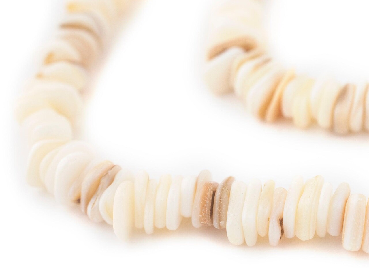 The Bead Chest White Chip Shell Beads 8mm Heishi 16 Inch Strand